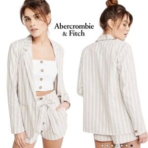 Abercrombie & Fitch Cream White Striped Linen Blend Blazer - Size Medium